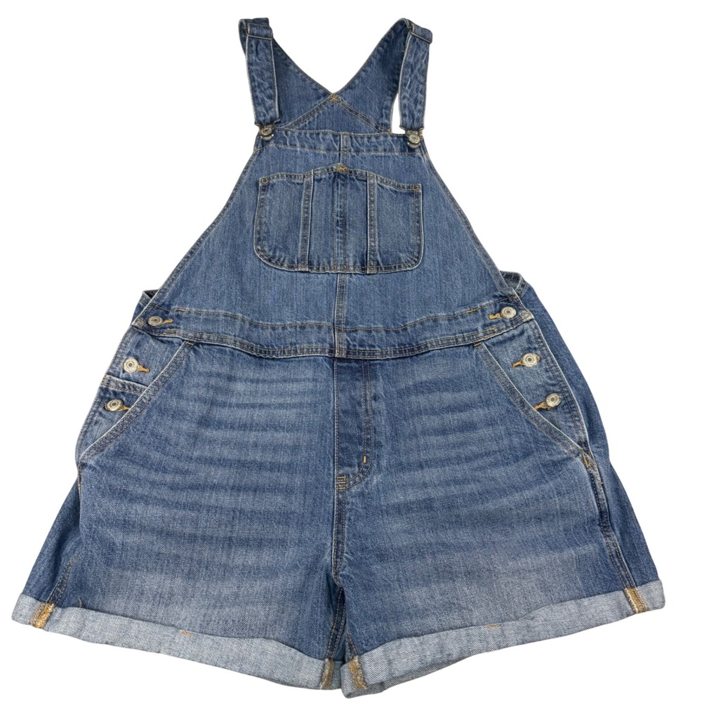 Old Navy Womens Denim Shortalls Medium Wash Blue Cotton Bib Overalls Size L